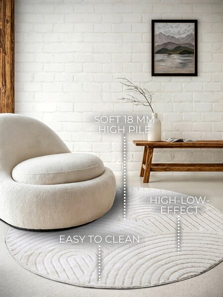 ELLE Decoration, Kusový koberec New York 106203 White kruh, 160x160 (průměr) kruh, bílá, chodba / předsíň