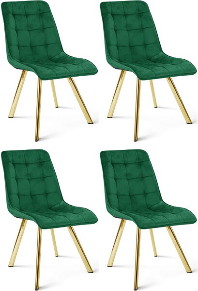 Set čtyř jídelních židlí CIEZA sametové, zelené / zlaté nohy (4 ks)