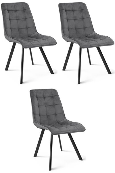 Set tří jídelních židlí CIEZA sametové, tmavě šedé / černé nohy (3 ks)