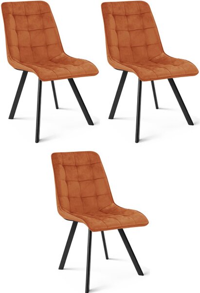 Set tří jídelních židlí CIEZA sametové, měděné / černé nohy (3 ks)