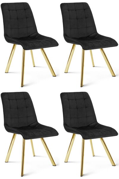 Set čtyř jídelních židlí CIEZA sametové, černé / zlaté nohy (4 ks)