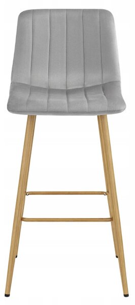 Set dvou barových židlí POZZA sametové, světle šedé / hnědé nohy (2 ks)