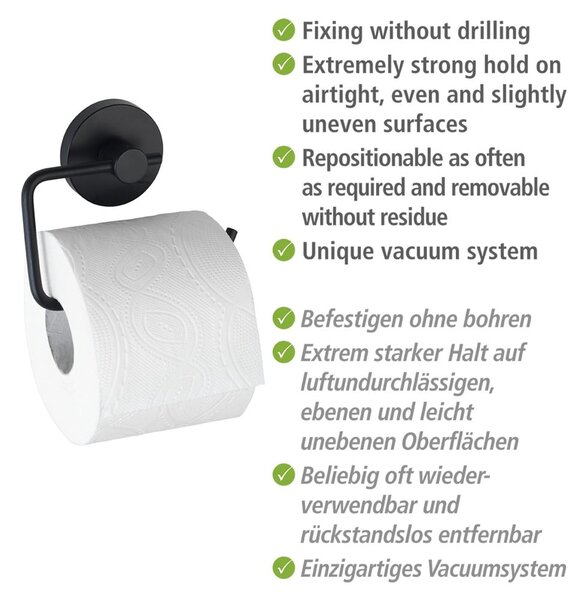 Černý držák na toaletní papír Wenko Vacuum-Loc® Milazzo