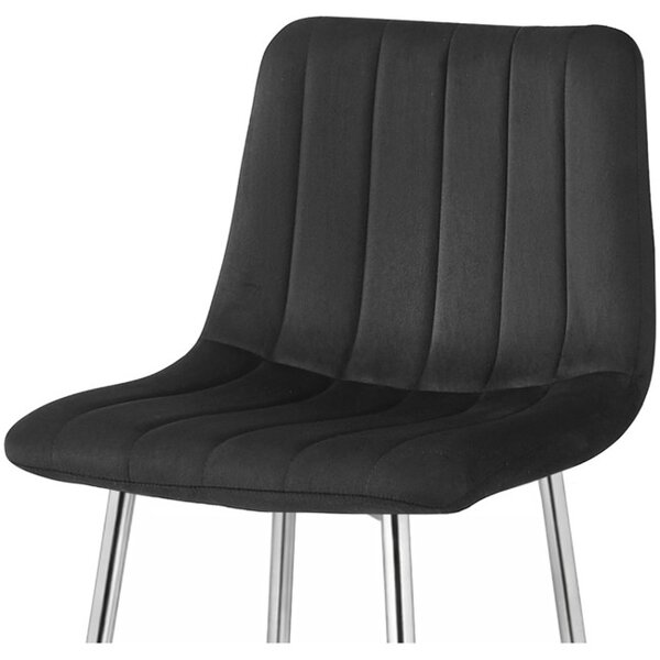 Set dvou barových židlí POZZA sametové, černé / stříbrné nohy (2 ks)
