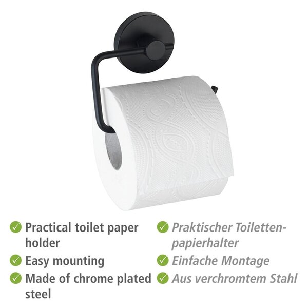 Černý držák na toaletní papír Wenko Vacuum-Loc® Milazzo