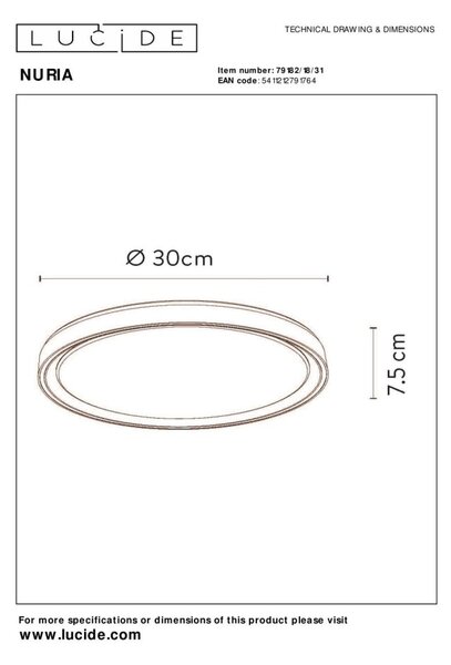 Lucide 79182/18/31 LED přisazené stropní svítidlo Nuria 1x18W | 1440lm | 2700K - bílá, stmívatelné