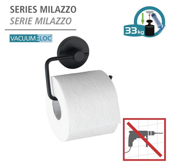 Černý držák na toaletní papír Wenko Vacuum-Loc® Milazzo