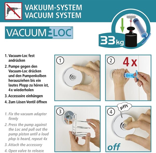 Černá nástěnná dvoupatrová police do koupelny Wenko Vacuum-Loc® Pavia