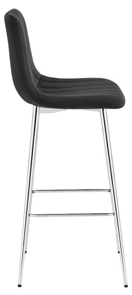 Set dvou barových židlí POZZA sametové, černé / stříbrné nohy (2 ks)