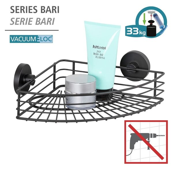 Černá rohová polička do koupelny Wenko Vacuum-Loc® Bari