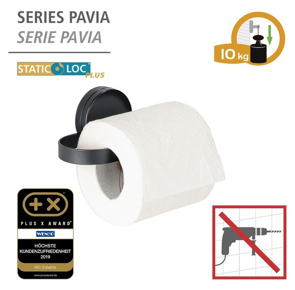 Černý držák na toaletní papír Wenko Static-Loc® Pavia