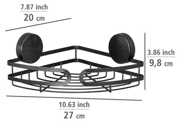 Černá rohová police do koupelny Wenko Static-Loc® Pavia, šířka 27 cm
