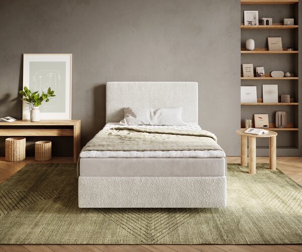 DELIFE Boxspring postel Dream-Well 120x200 cm bouclé krémová bílá s matrací a topperem