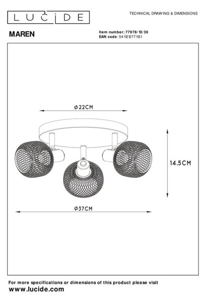 Lucide 77978/13/30 stropní bodové svítidlo Maren 3x40W | E14 - černá, nastavitelné, stmívatelné