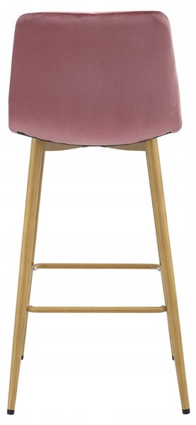 Set dvou barových židlí POZZA sametové, tmavě růžové / hnědé nohy (2 ks)