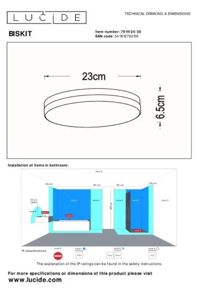 Lucide L791112430 LED přisazené stropní svítidlo BISKIT | 12W integrovaný LED zdroj | 600lm | 2700K