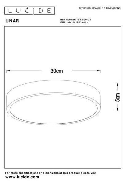 Lucide L791853002 LED přisazené stropní svítidlo UNAR | 18W integrovaný LED zdroj | 1140lm | 2700K