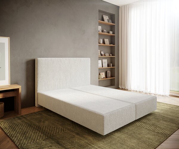 DELIFE Boxspring postel Dream-Well 160x200 cm bouclé krémová bílá