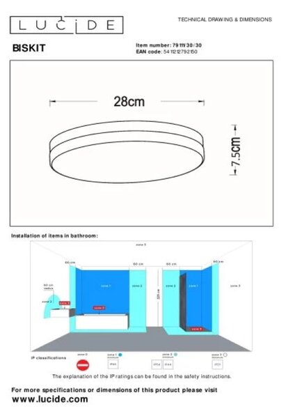Lucide L791113030 LED přisazené stropní svítidlo BISKIT | 18W integrovaný LED zdroj | 1150lm | 2700K
