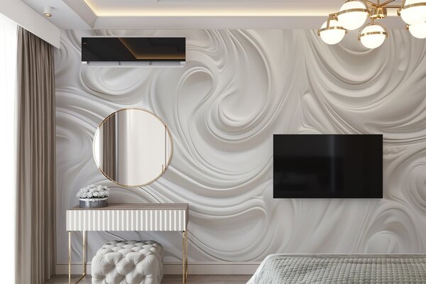 Fototapety Bílé abstraktní moderní umění s tekutými víry a vlnami, hladká textura, elegantní design,, Fototapety abstraktní, w09059 : uwalls.cz