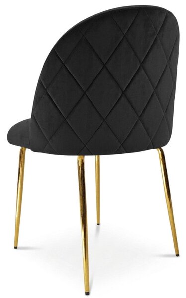 Set tří jídelních židlí INCA sametové, černé / zlaté nohy (3 ks)