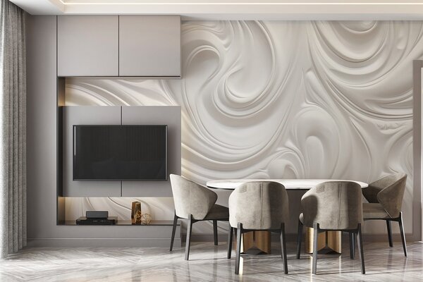 Fototapety Bílé abstraktní moderní umění s tekutými víry a vlnami, hladká textura, elegantní design,, Fototapety abstraktní, w09059 : uwalls.cz