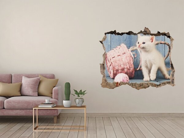 Díra 3D fototapeta nástěnná Bílá kočka nd-k-163933928