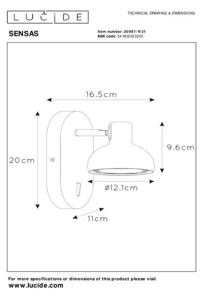 Lucide L309971131 bodové nástěnné svítidlo SENSAS GU10/LED