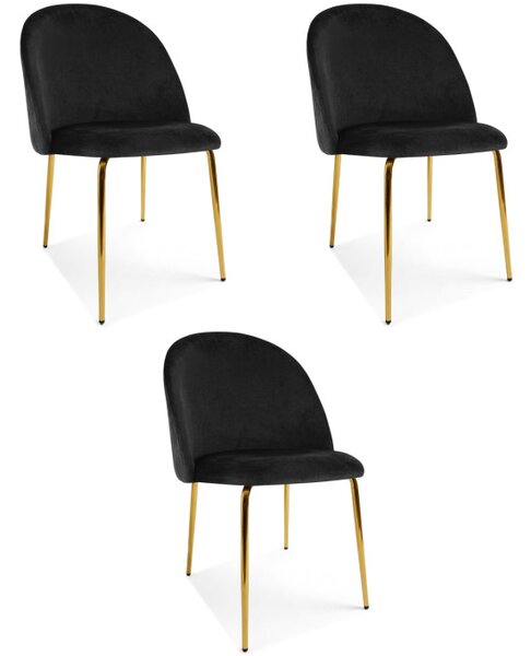 Set tří jídelních židlí INCA sametové, černé / zlaté nohy (3 ks)