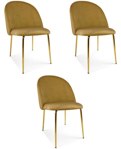 Set tří jídelních židlí INCA sametové, žluté / zlaté nohy (3 ks)