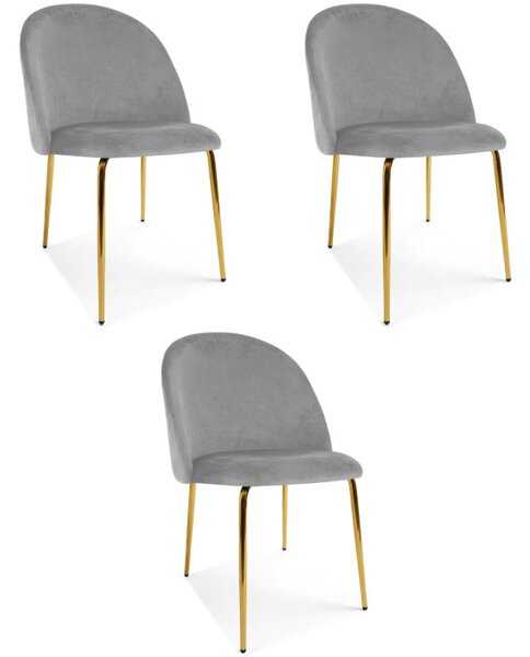 Set tří jídelních židlí INCA sametové, světle šedé / zlaté nohy (3 ks)