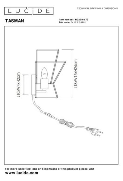 Lucide L102200172 nástěnné svítidlo TASMAN E14
