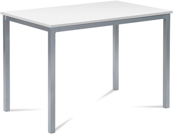 Jídelní stůl 110x70x75 cm, deska MDF, bílá barva, kovová podnož, střbrný lak GDT-202 WT