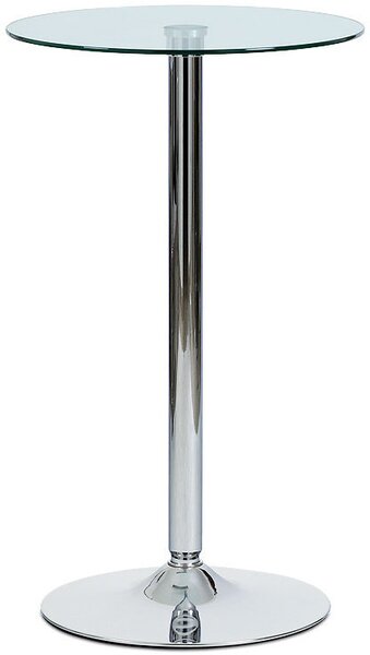 Barový stůl, kulatá deska z čirého skla pr. 60 cm, kovová chromovaná podnož AUB-6070 CLR