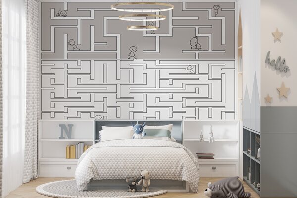 Fototapety Labyrint ve světle šedé a bílé barvě, Fototapety dětské, w03873v5 : uwalls.cz