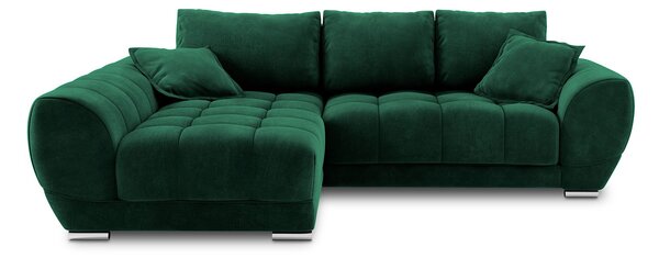 Zelená Čtyřmístná rozkládací sametová pohovka s úložným prostorem Nuage levý roh 285 × 192 × 92 cm WINDSOR & CO