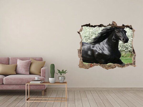 Díra 3D fototapeta na stěnu Černý kůň květiny nd-k-51258832
