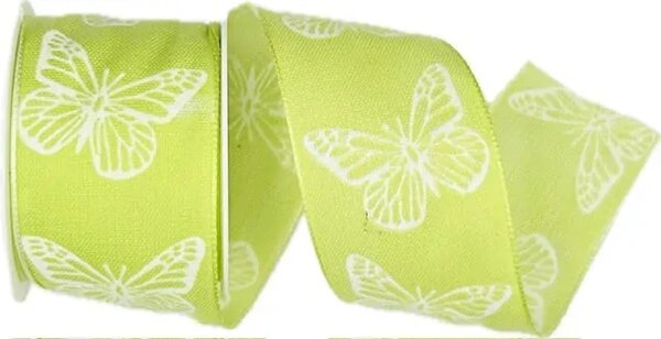 Stuha látková SWEET BUTTERFLY GREEN hráškově zelená 40mm x 2m (13,-Kč/m)