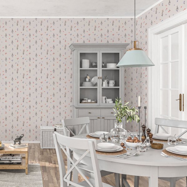 Tapety Drobné květy ve světle růžových a modrých tónech na krémovém pozadí, Tapety boho, a00110 : uwalls.cz