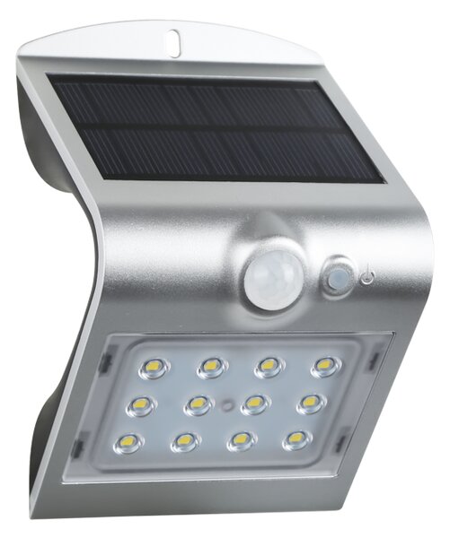 ACA Lighting LED solární svítidlo se senzorem pohybu 2W/4000K/220Lm/IP65/Li-on 3,7V/1200mAh, stříbrné