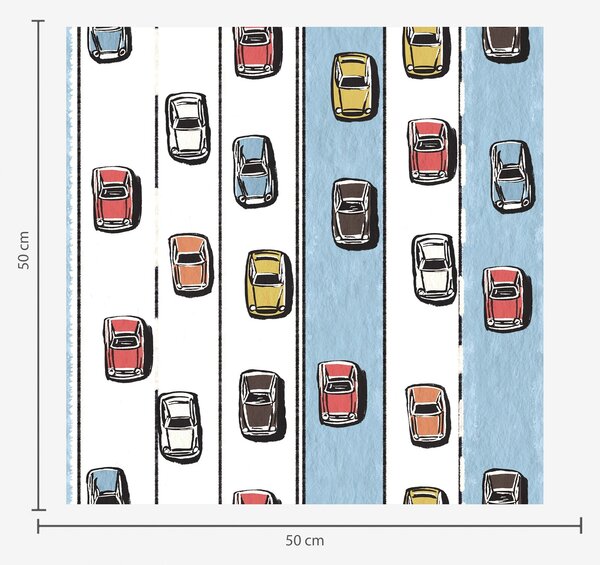 Tapety Retro auto na bílo-modré silnici ve stylu 60. let, Tapety dětské, Tapety pro chlapce, a00118v2 : uwalls.cz