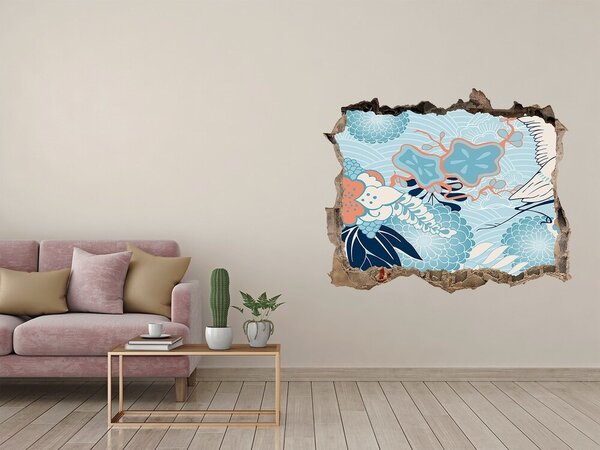 Díra 3D fototapeta nálepka Jeřáb a květiny nd-k-59831388