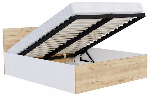 Postel PANAMA 120x200 se zvedacím dřevěným roštem BÍLÁ DUB