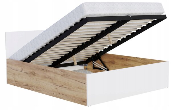 Postel PANAMA 120x200 se zvedacím dřevěným roštem DUB BÍLÁ