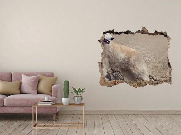 Díra 3D fototapeta na stěnu Bílý vlk na skále nd-k-60381309