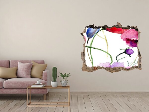 Nálepka 3D díra na zeď samolepící Máky nd-k-59984905