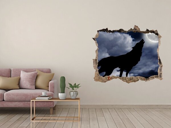 Díra 3D fototapeta na stěnu Vyjící vlk úplněk nd-k-61523126