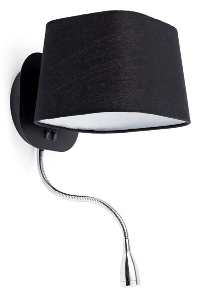SWEET nástěnná lampa na čtení, černá, se čtecí lampičkou 1L - FARO