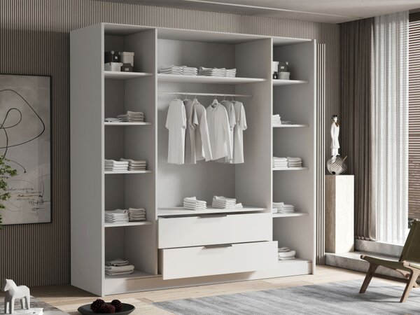 Šatní skříň se zrcadlem Betaso II 200 Gloss, Barva: bílá / lesk bílý + černá 5903211510212