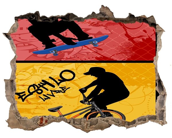 Foto fotografie díra na zeď Kolo a skateboard nd-k-62041859